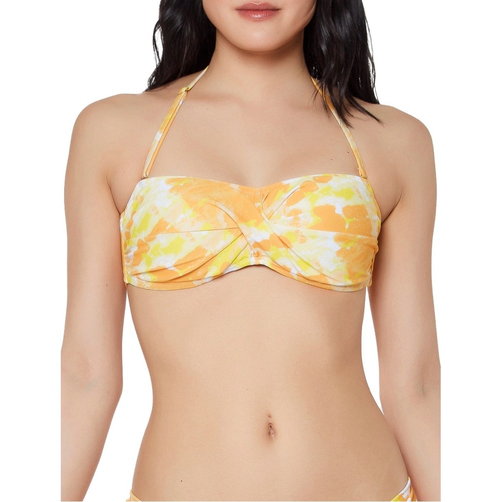 Jessica Simpson Classic Yellow Ocean Tie Dye Twist Front Swim Top Size Small New